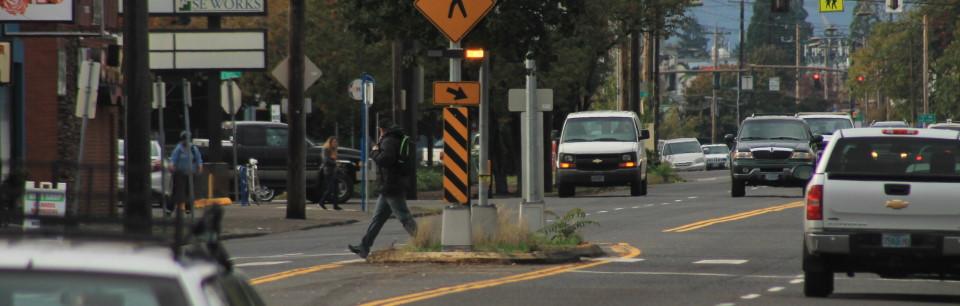 Portland crosswalk with traffic