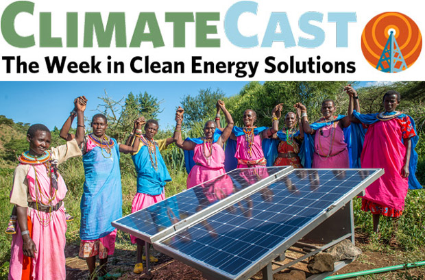 ClimateCast logo over Kenyan women and solar panel