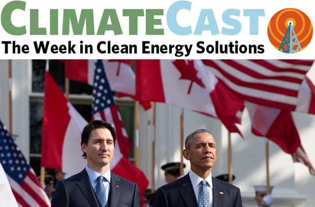 ClimateCast logo above President Obama and Prime Minister J. Trudeau
