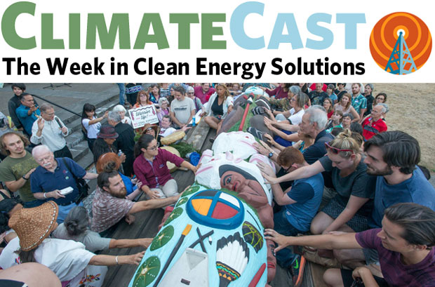 ClimateCast logo over blessing of Lummi totem pole