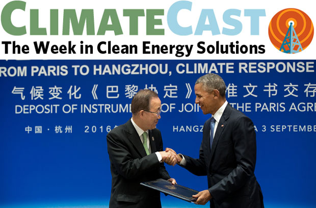 ClimateCast logo over shot of President Barack Obama shaking hands with UN Secretary-General Ban ki-Moon