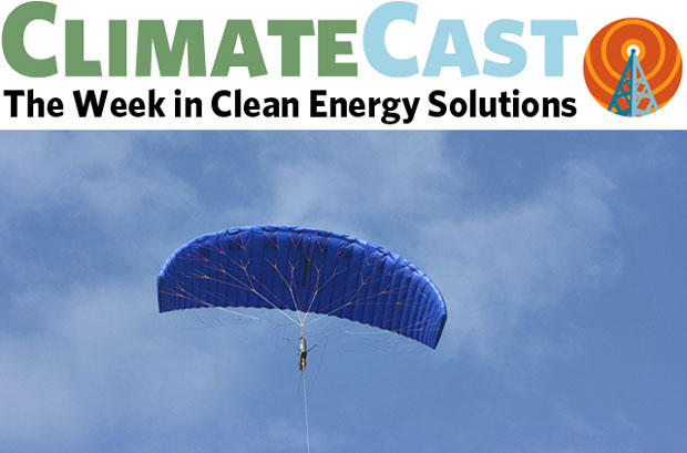 ClimateCast logo over windpower kite