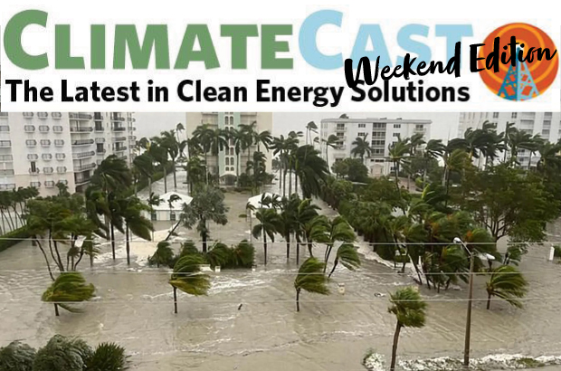 climatecast email header, underneath image of palm trees flooded in naples fl after hurricane ian 