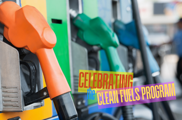 image of gas station pump, test that reads "celebrating the clean fuels program"