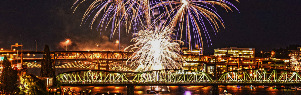 image of fireworks over the Willamette River in Portland