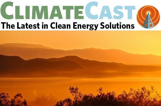 Climate Cast banner graphic with photo of desert
