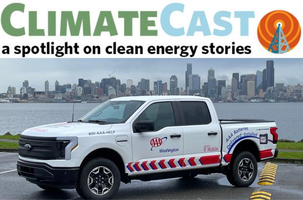 Photo of electric pickup truck with AAA logos