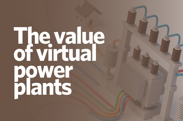 "The value of virtual power plants" text imposed over a clip art rendering of a virtual power plant.