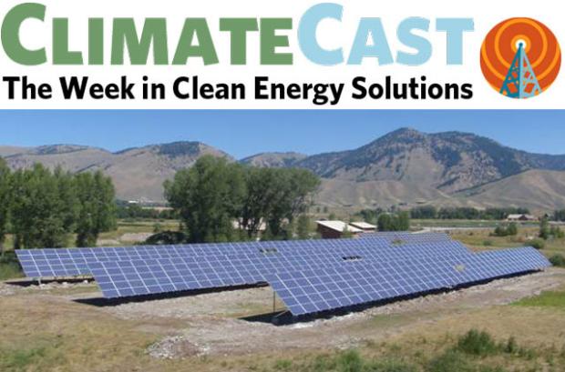 ClimateCast Logo over PV panels in field