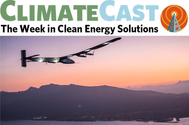 ClimateCast logo over Solar Impulse