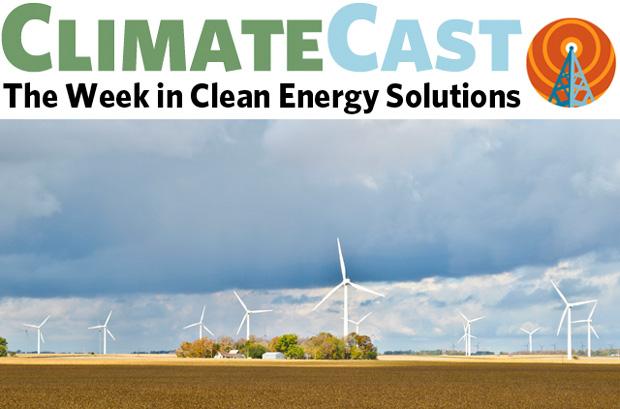 ClimateCast logo above wind turbines on the Minnesota horizon