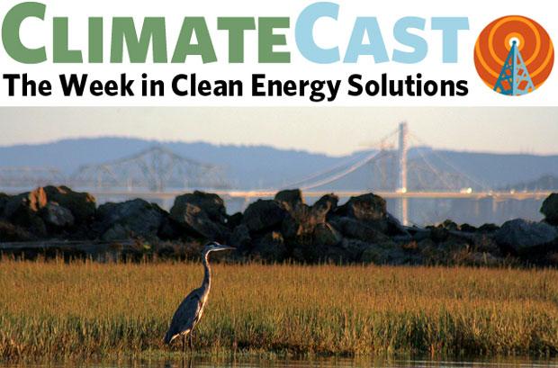 ClimateCast logo over San Francisco Bay marsh