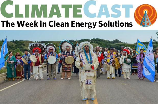 ClimateCast logo above NW native leaders at Standing Rock
