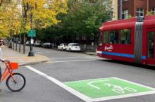 Bike and streetcar in Portland