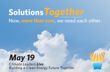solutions together title graphic with clouds time/date