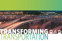 Green banner with long exposure photo of highway interchange