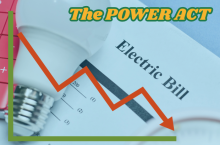 text that reads "the power act" also a picture of an electricity bill and a graph indicating down