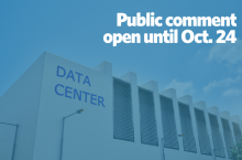 A data center with text that says "Public comment open until Oct. 24"