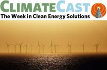 ClimateCast logo over offshore wind farm