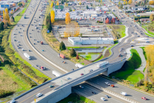aerial view of highway overpass