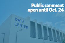 A data center with text that says "Public comment open until Oct. 24"