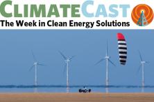 ClimateCast logo over image of kite buggy and wind turbines