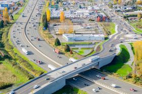 aerial view of highway overpass