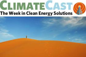 ClimateCast logo over Gobi desert scene