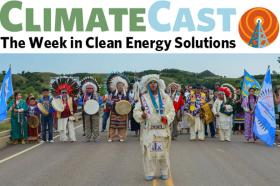 ClimateCast logo above NW native leaders at Standing Rock