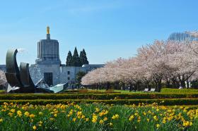 Oregon Capitol in spring, by Edmund Garman