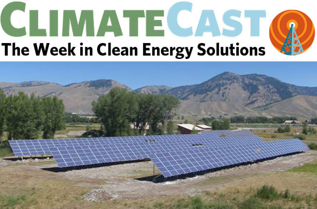 ClimateCast Logo over PV panels in field