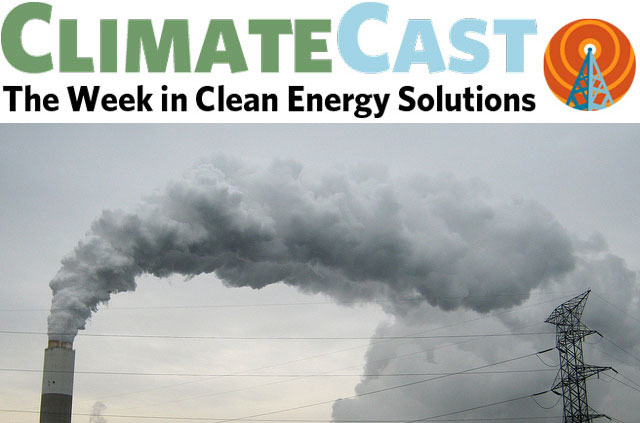 ClimateCast Logo over power plant smokestack