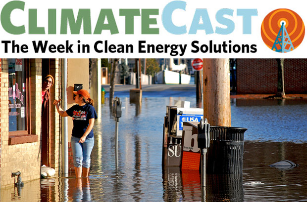 ClimateCast Logo over flooded streets in Annapolis, MD