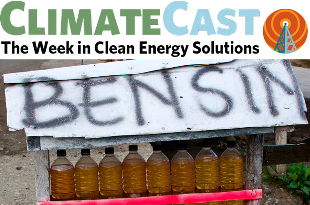 ClimateCast logo over Indonesia petrol station