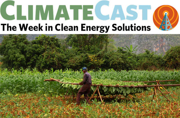 ClimateCast logo over tobacco farmer
