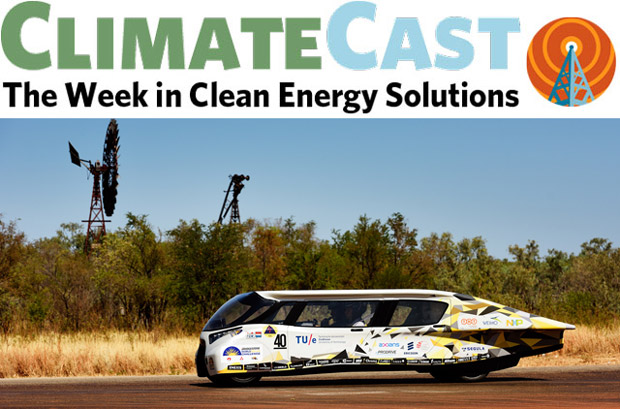 ClimateCast logo over Dutch solar car