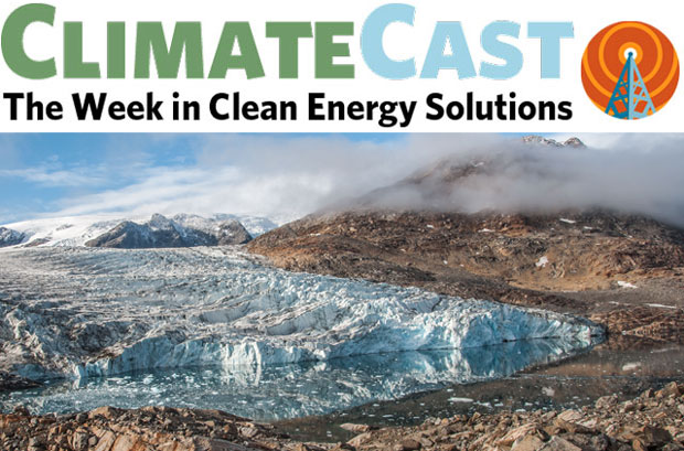 ClimateCast logo over Greenland glacier
