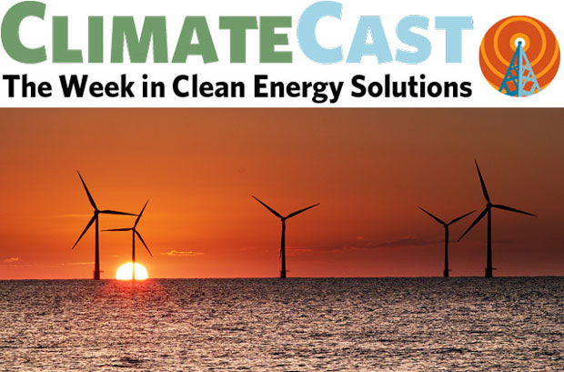 ClimateCast logo over offshore wind turbines