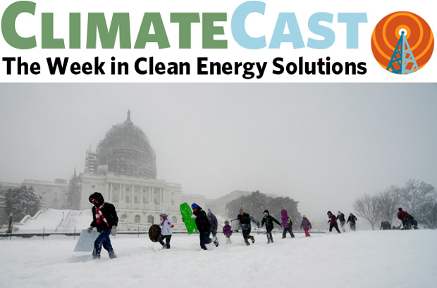 ClimateCast logo over photo of sledding at Capitol Hill in Washington, DC