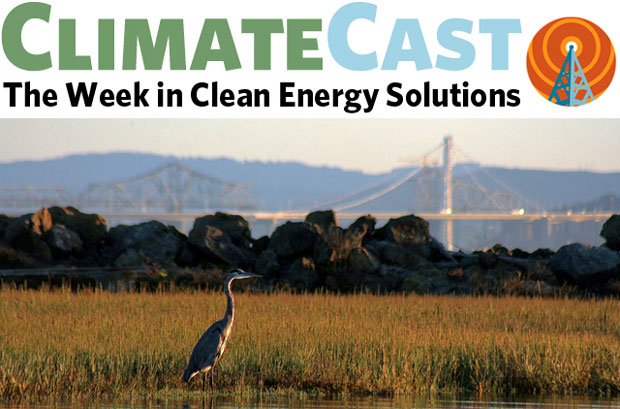 ClimateCast logo over San Francisco Bay marsh