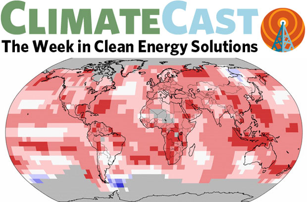 ClimateCast logo over map of world temperatures