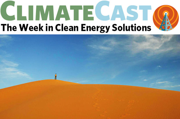 ClimateCast logo over Gobi desert scene