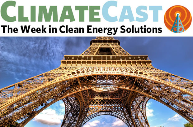 ClimateCast logo over Eiffel Tower