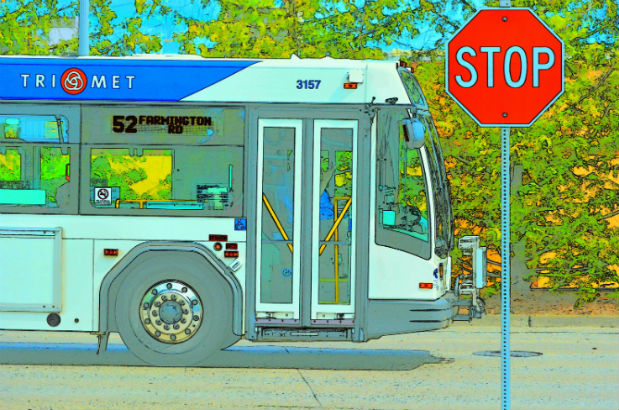 TriMet bus at stop sign